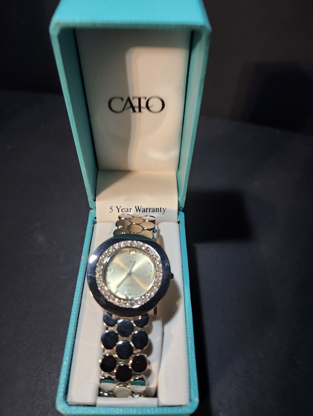 CATO Navy and Silver Crystal Accent Bracelet Watch